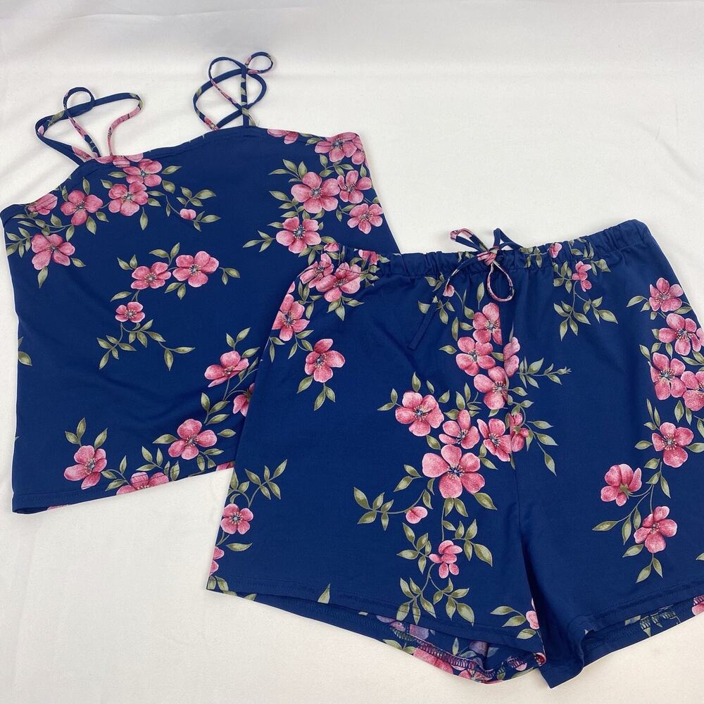 Secret Treasure Women 2 Pc Sleep Set Pajamas Size Small Loungewear Blue Floral